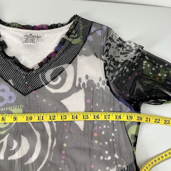 Parsley Sage Shirt Top Womens Large Multicolor Mesh Layered Geometric 80s Tunic - Picture 10 of 13